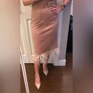 High neck dress  with feather hem details